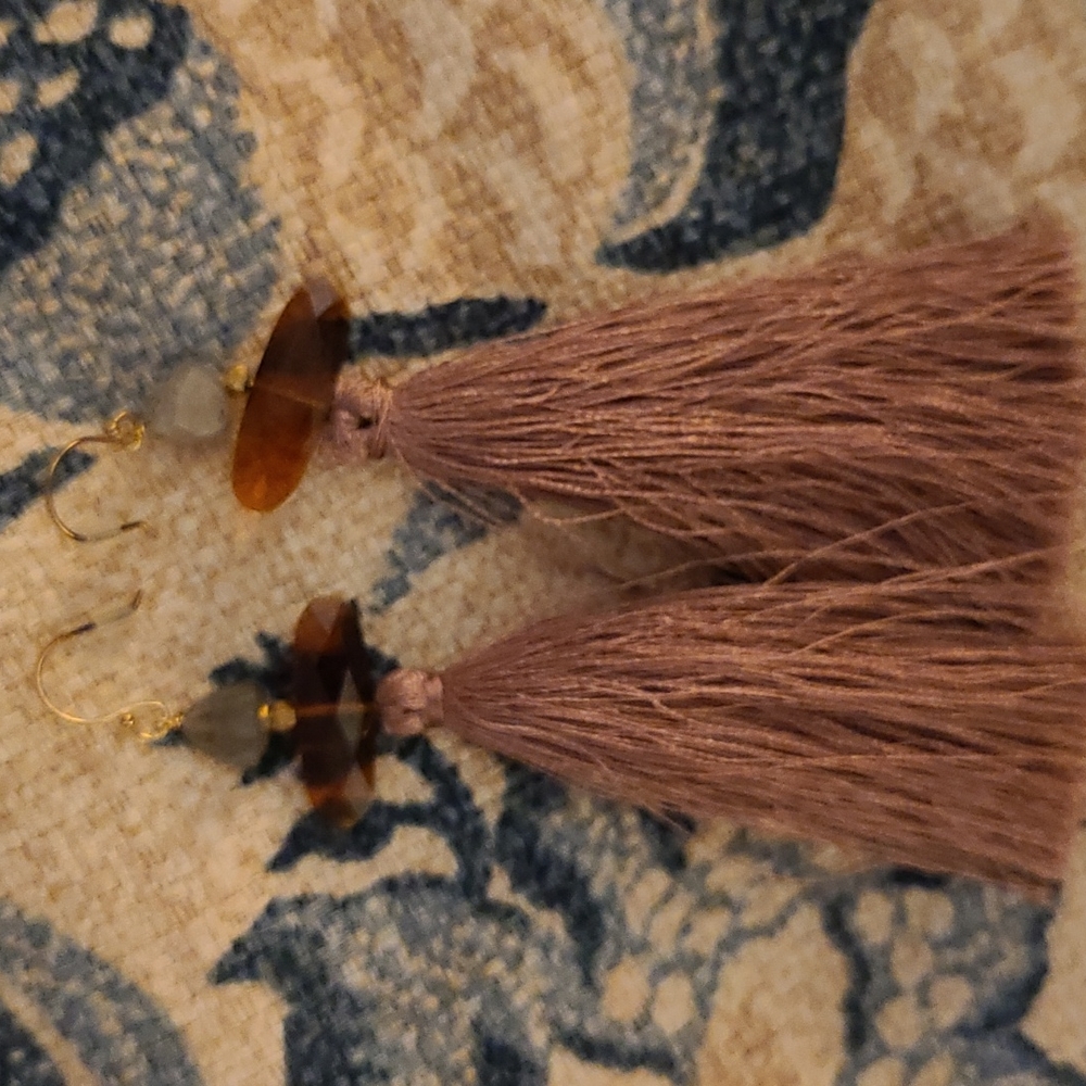 ANTHROPOLOGIE STONE AND TASSELED EARRINGS